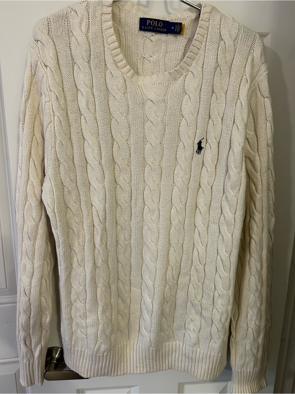 Polo Ralph Lauren Cable-Knit Cotton Sweater Cream White Men's Medium